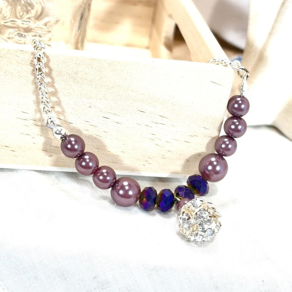 Vintage Roman Purple Faux Pearl & Crystal Y2K Chunky Glam Statement Necklace